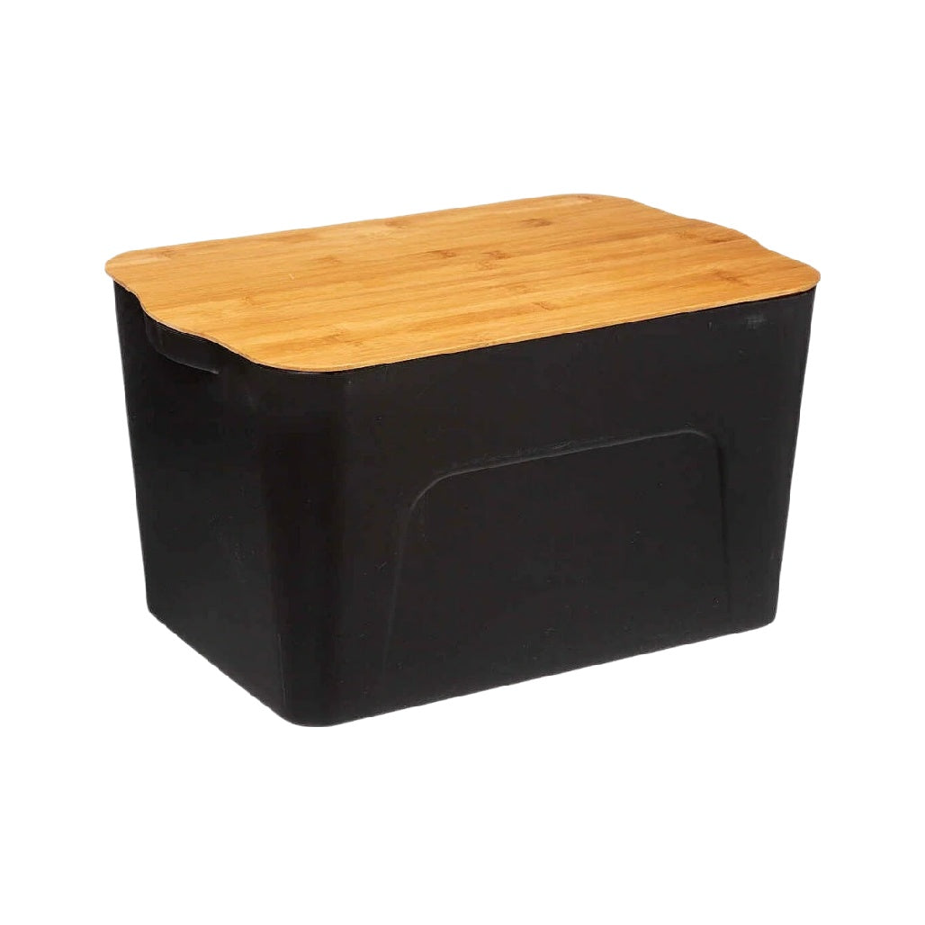 Boîte de rangement en plastique avec couvercle en bambou - 40 x 28 x 25